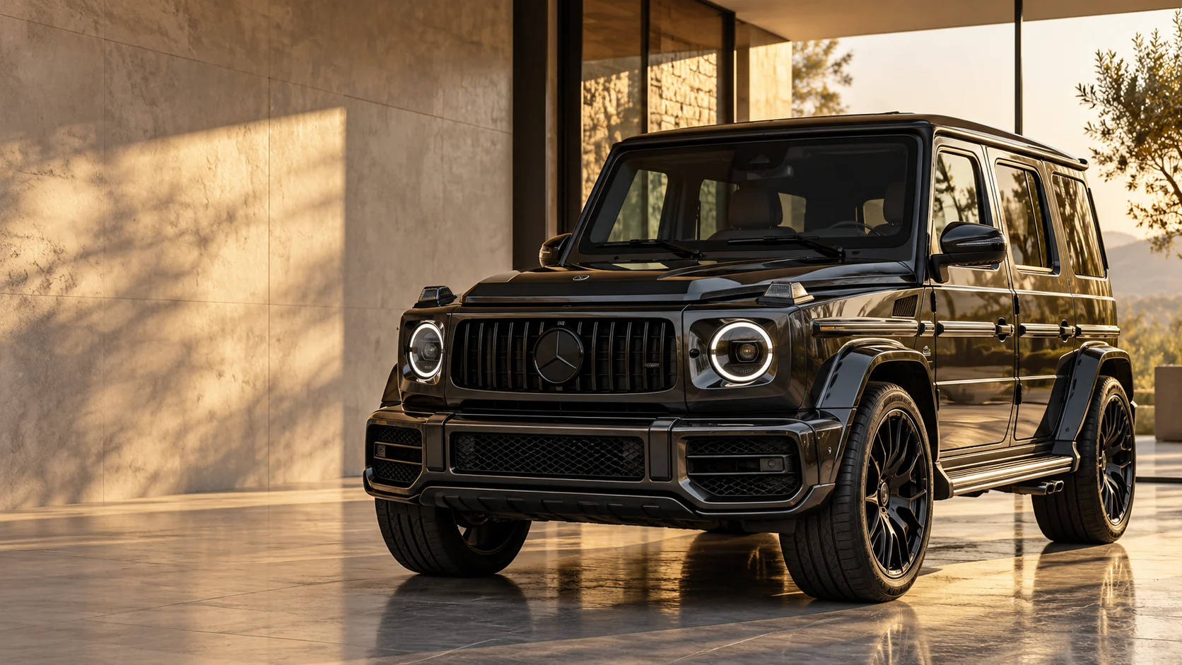 Luxury SUV at a modern residence